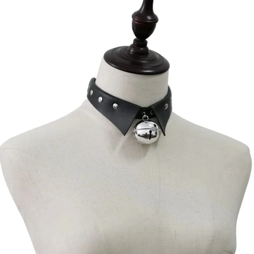 Black Kitty Choker Collar Necklace With A Jingly Bell‎ Cosplay Bondage Fetish